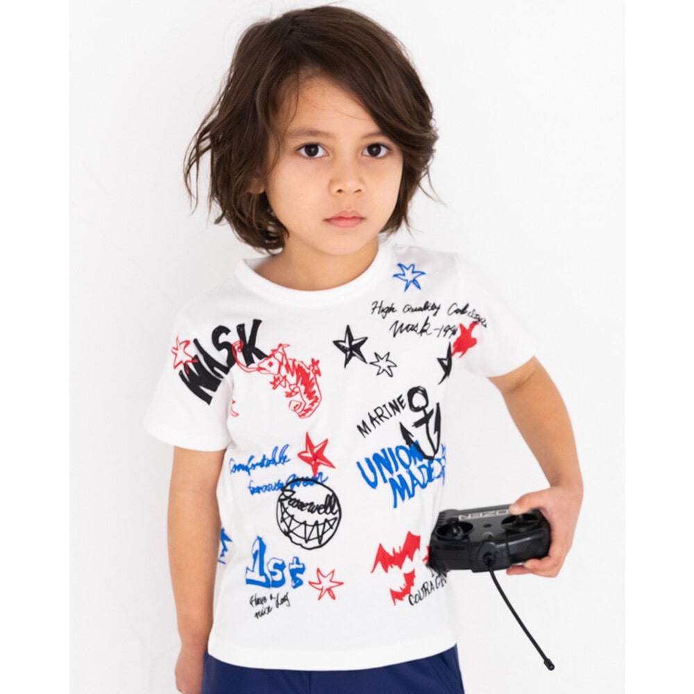 立体 発泡 プリント 落書き 天竺 Tシャツ 100 160cm 100cm オフホワイト トップス 子供服べべの公式通販サイト Bebe Mall