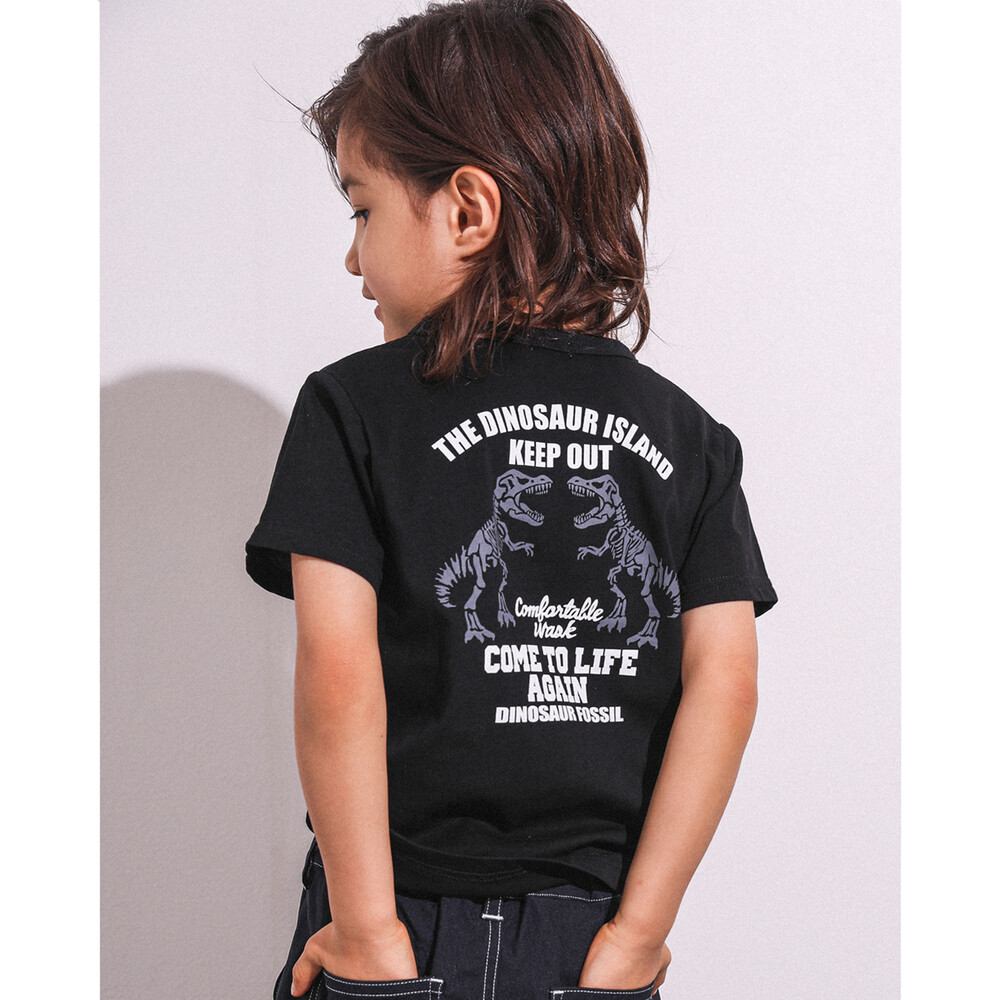 接触冷感 恐竜 化石 ツイン ロゴ プリント 天竺 Tシャツ 100 160cm 100cm ブラック トップス 子供服べべの公式通販サイト Bebe Mall