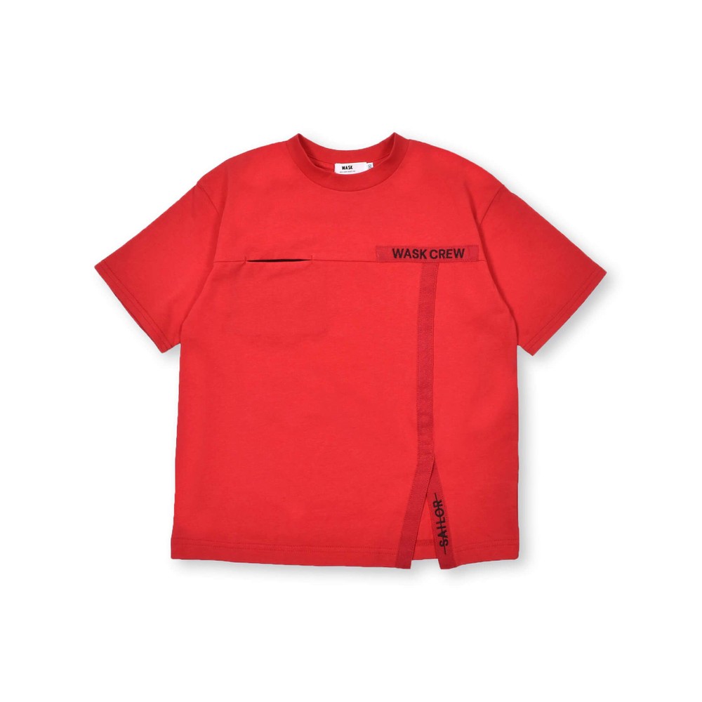 接触冷感】配色プリントロゴテープTシャツ(100~160cm)(100cm レッド