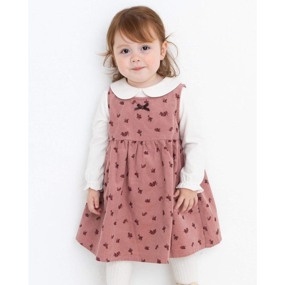 リボン付き 花柄 シャツコール ジャンパースカート(70~110cm)(110cm ピンク系): ワンピース-子供服べべの公式通販サイト 「BEBE  MALL」