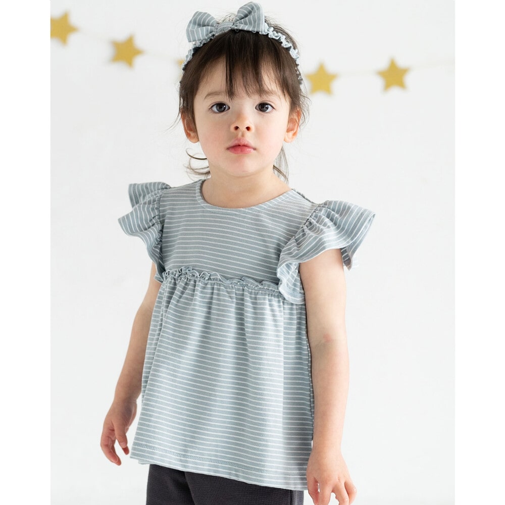 お揃い 】 肩 フリル ニハイ ボーダー Ａライン Ｔシャツ (80~110cm)(80cm ブルー系):  トップス【女の子・男の子の子ども服と言えば】【 お揃い 】 肩 フリル ニハイ ボーダー Ａライン Ｔシャツ (80~110cm)(80cm  ブルー系): トップス【女の子・男の子の子ども服と言えば ...