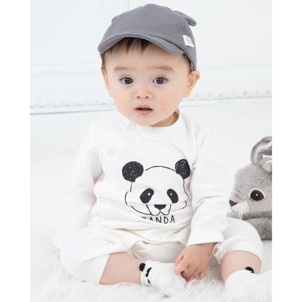アニマル パンダ ハリネズミ プリント 長袖 カバーオール 70 80cm 70cm オフホワイト 新生児 ベビー 子供服べべの公式通販サイト Bebe Mall