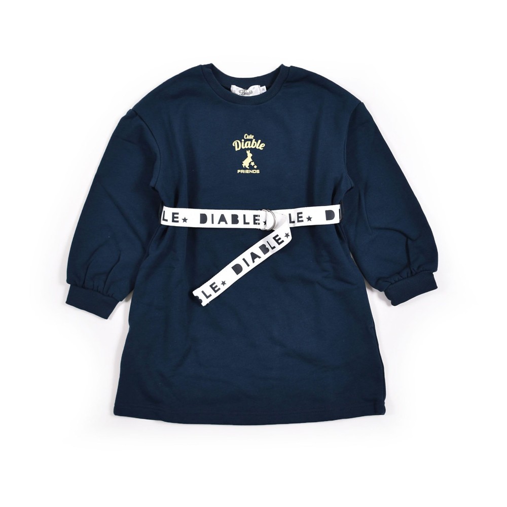 子供服べべの公式通販サイト Bebe Mall ロゴ ベルト 付き ウラゲ ワンピース 1ｃｍ 160cm 00 1cm ネイビー ワンピース ベベ モール オフィシャルオンラインストア