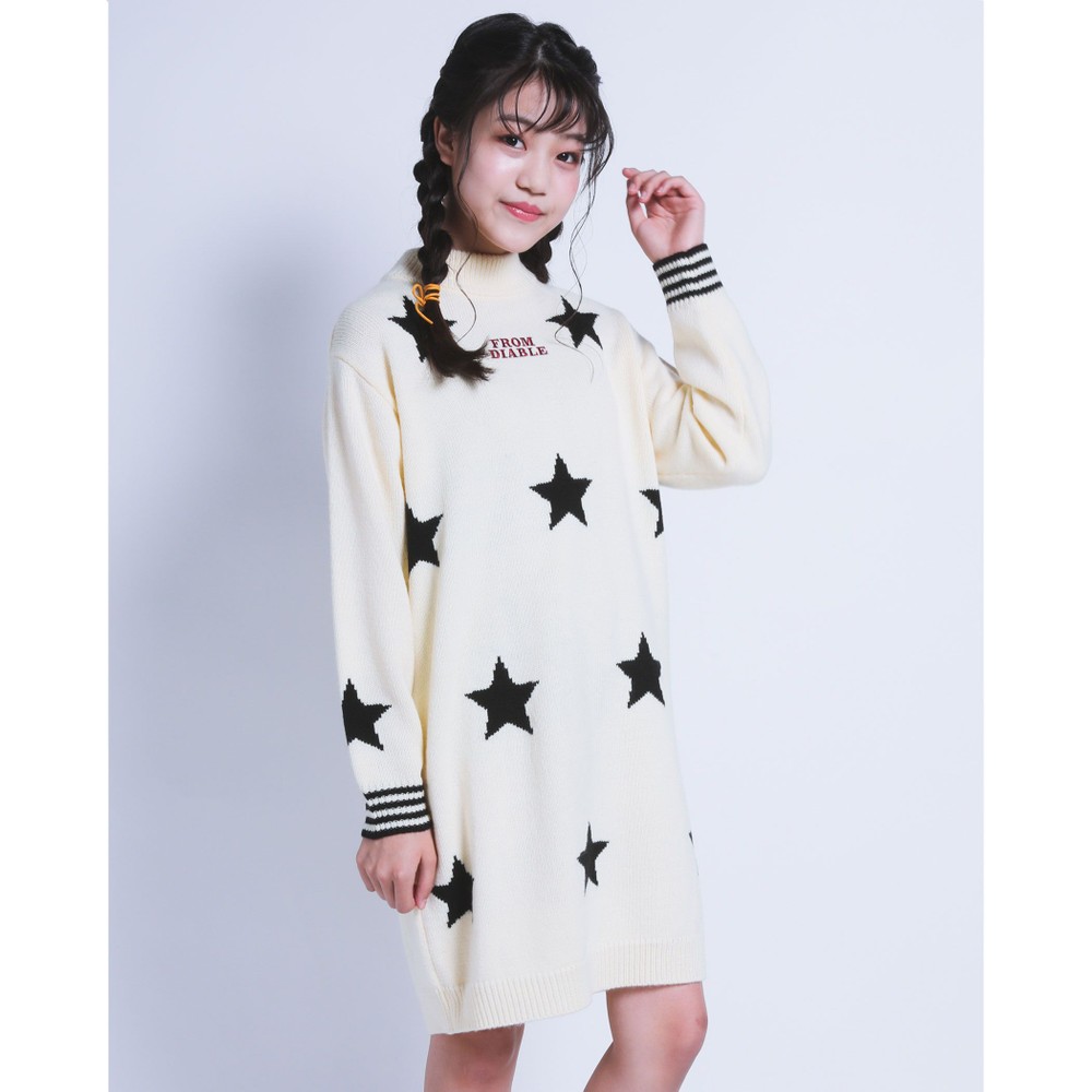 子供服べべの公式通販サイト Bebe Mall ラメ 星柄 ジャガード アクリル ニット ワンピース 130cm 160cm 0 130cm オフホワイト系 ワンピース ベベ モール オフィシャルオンラインストア