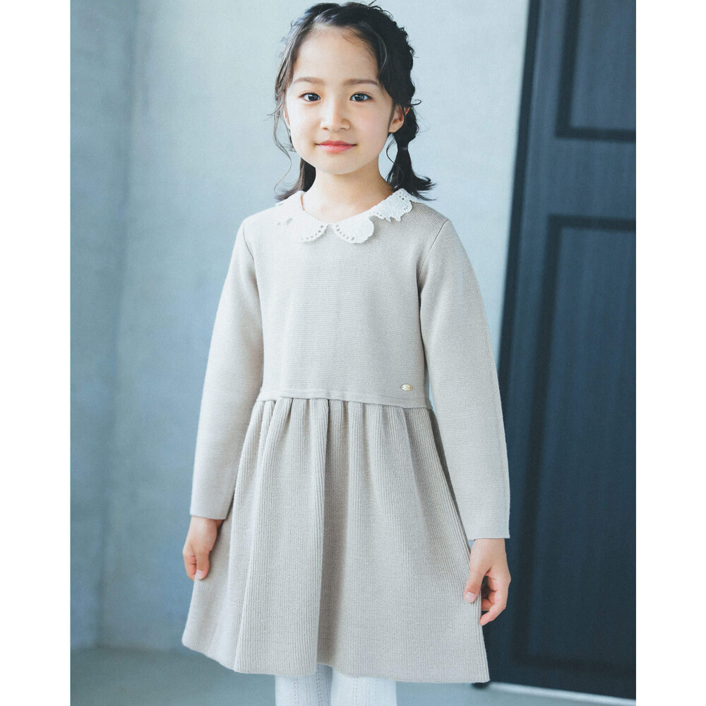 レース 襟 セーター ニット フレア ワンピース 100 130cm 100cm ベージュ ワンピース 子供服べべの公式通販サイト Bebe Mall