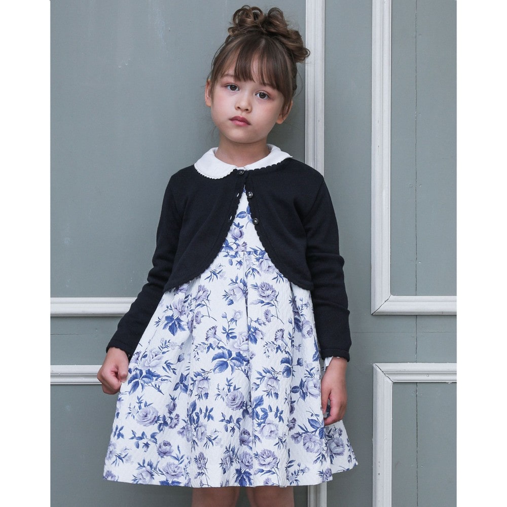 フォーマル 日本製 花柄 ジャガード フレア ワンピース ドレス (110~130cm)(100cm ネイビー系):  FOMAL-子供服べべの公式通販サイト 「BEBE MALL」