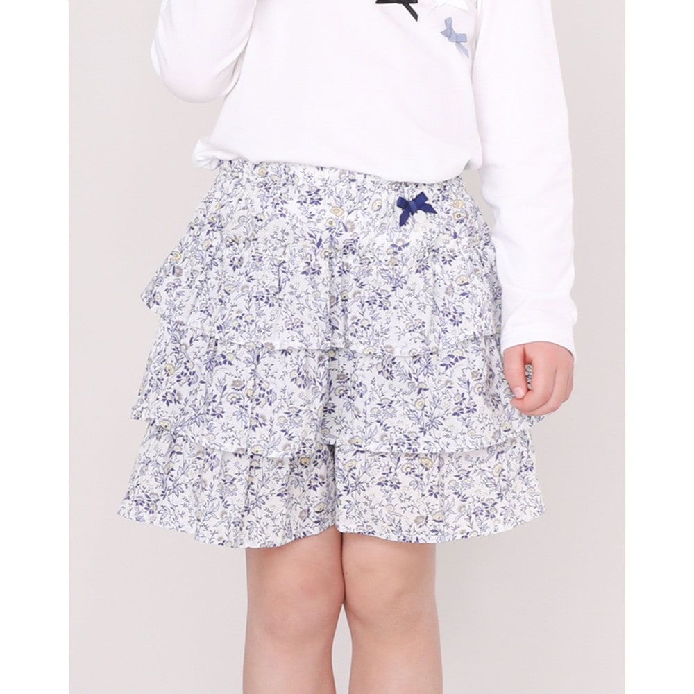 日本製 リバティプリント （Mina) 花柄 リボン キュロットパンツ (90 