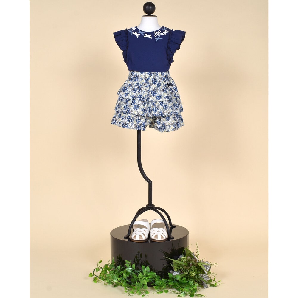 【 お揃い 】 日本製 リバティ 花柄 プリント ( Swivling Petals ) コットン キュロットパンツ (90~140cm)