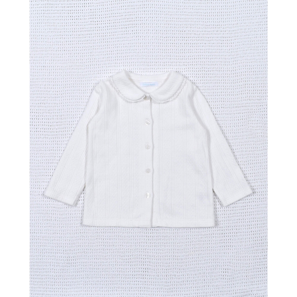 縦柄 レーシー 接結 レース 付 丸襟 長袖 ブラウス (70~90cm)(S(70 