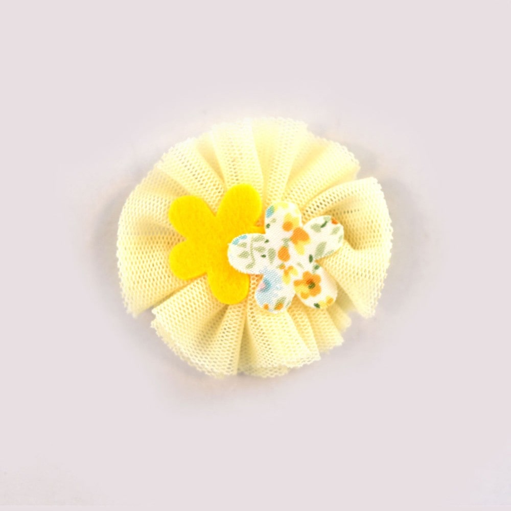 チュール花柄ヘアクリップ(ﾜﾝｻｲｽﾞ イエロー系): 新生児/ベビー【べべ