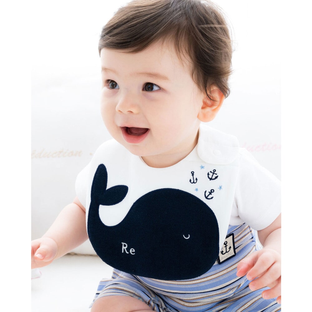 クジラ パッチワーク マリン テイスト よだれかけ スタイ(ﾜﾝｻｲｽﾞ