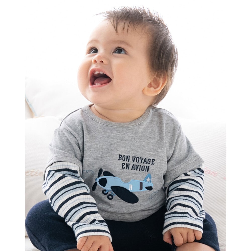 袖 ボーダー切り替え 飛行機 スムース Tシャツ (70~90cm)(S(70-80cm) グレー): 新生児/ベビー-子供服べべの公式通販サイト  「BEBE MALL」