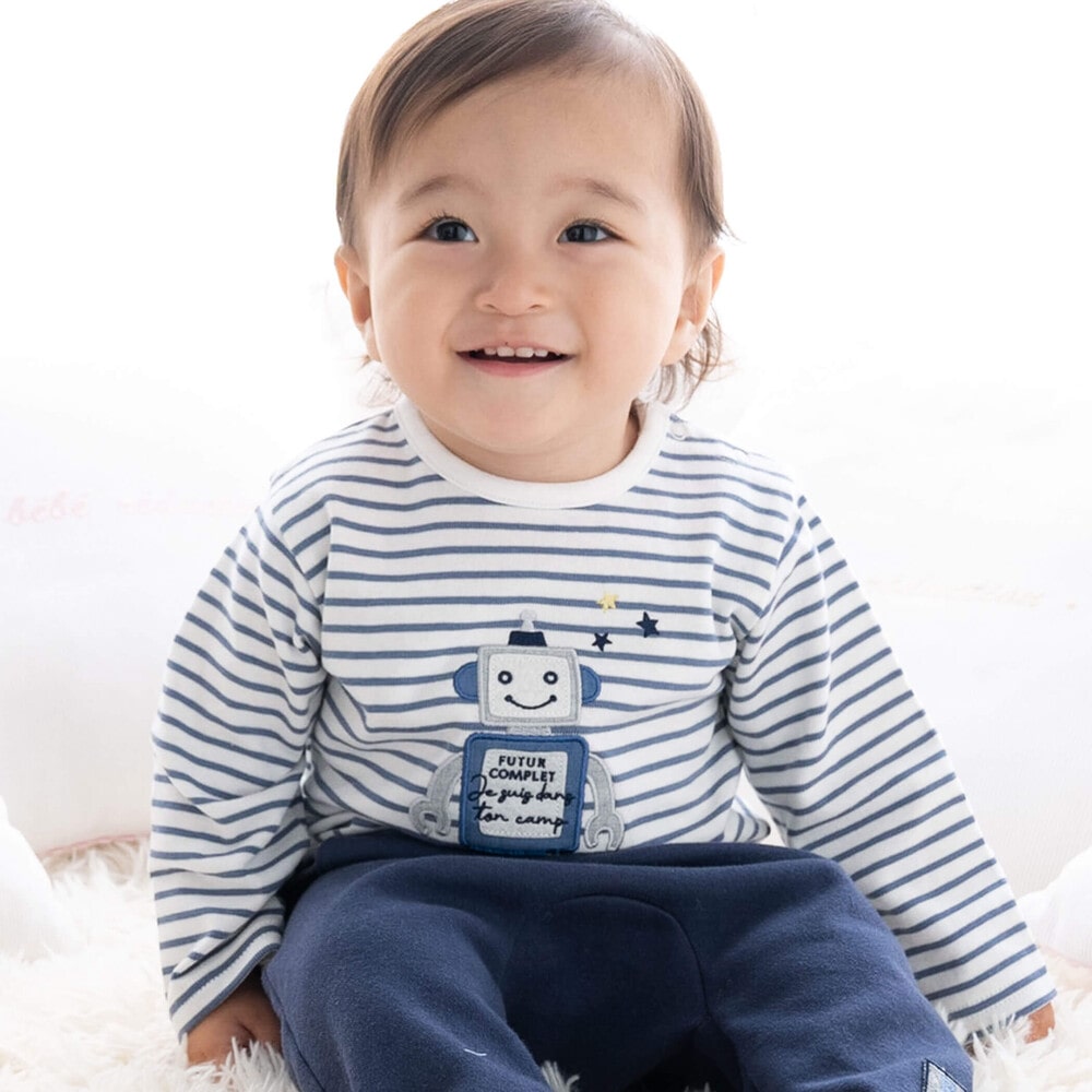 ボーダーロボットTシャツ (70~90cm)(S(70-80cm) ブルー系): 新生児/ベビー【女の子・男の子の子ども服と言えば】ボーダーロボットTシャツ  (70~90cm)(S(70-80cm) ブルー系): 新生児/ベビー【女の子・男の子の子ども服と言えば】-子供服べべの公式通販サイト 「BEBE  MALL ...