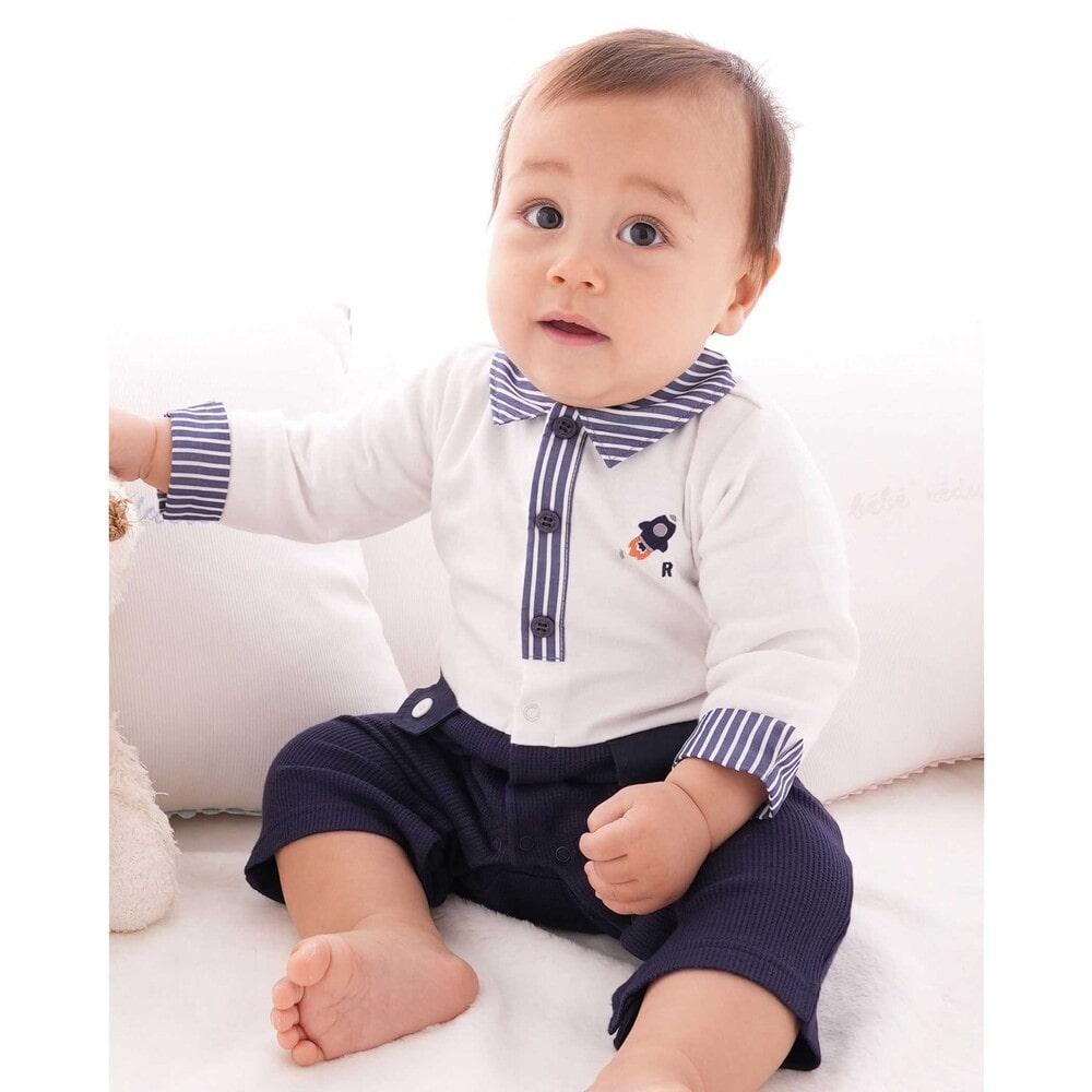 ロケット ストライプ スムース ワッフル カバーオール 70 80cm 70cm ネイビー系 新生児 ベビー 子供服べべの公式通販サイト Bebe Mall