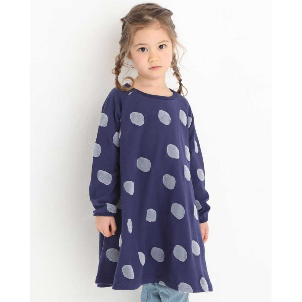Bebe べべ Bebe Mall Official Online Storeドット柄 ジャガード 長袖 ワンピース 80 130cm 80cm ネイビー系 ワンピース ベベ モール オフィシャルオンラインストア