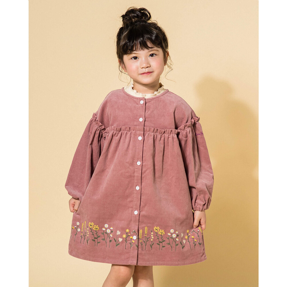 前 あき 花 刺繍 ポケット 付 コールテン ワンピース 80 130cm 80cm ピンク ワンピース 子供服べべの公式通販サイト Bebe Mall