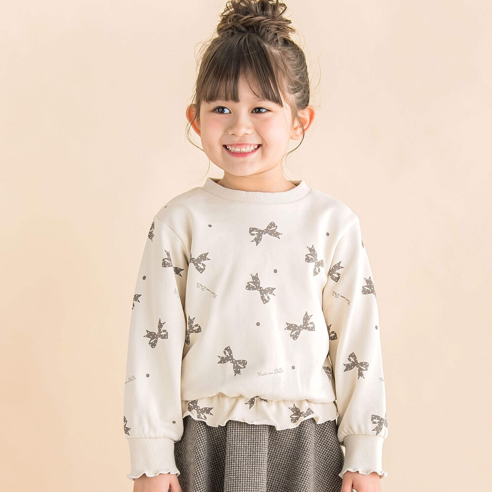 裏毛リボンプリントトレーナー(80~130cm)(80cm オフホワイト系