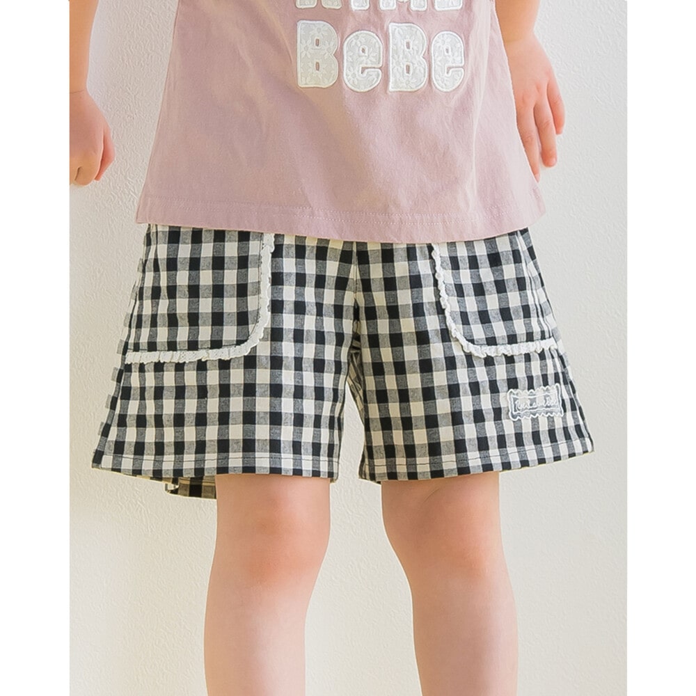フリル ポケット 付き ギンガムチェック 柄 ショートパンツ 90 130cm 90cm ブラック系 ボトム 子供服べべの公式通販サイト Bebe Mall