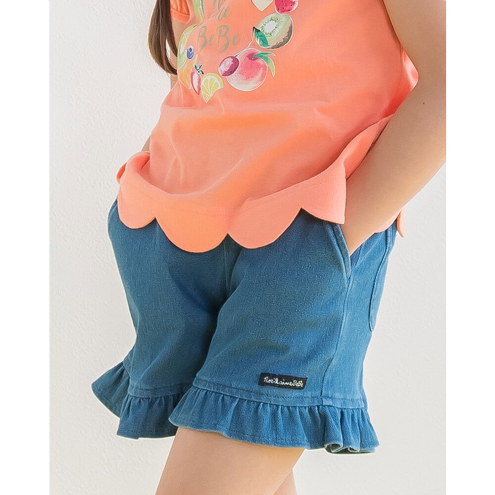 防汚加工 デニムニット 裾 フリル ショートパンツ 80 130cm 80cm ネイビー ボトム 子供服べべの公式通販サイト Bebe Mall
