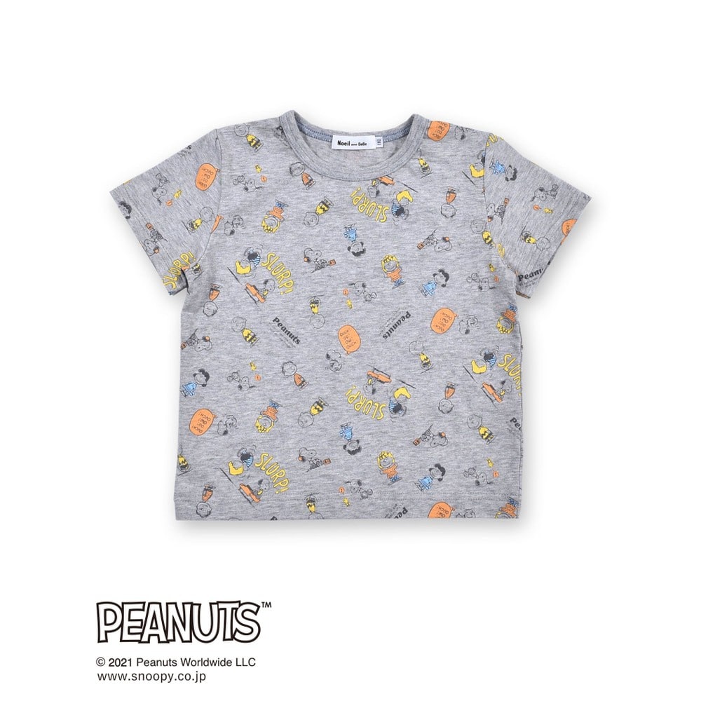 Snoopy Noeil Aime Bebeコラボアイテム 総柄 スヌーピー チャーリー ブラウン ロゴ ピーナッツ Tシャツ 100 130cm 100cm グレー トップス 子供服べべの公式通販サイト Bebe Mall