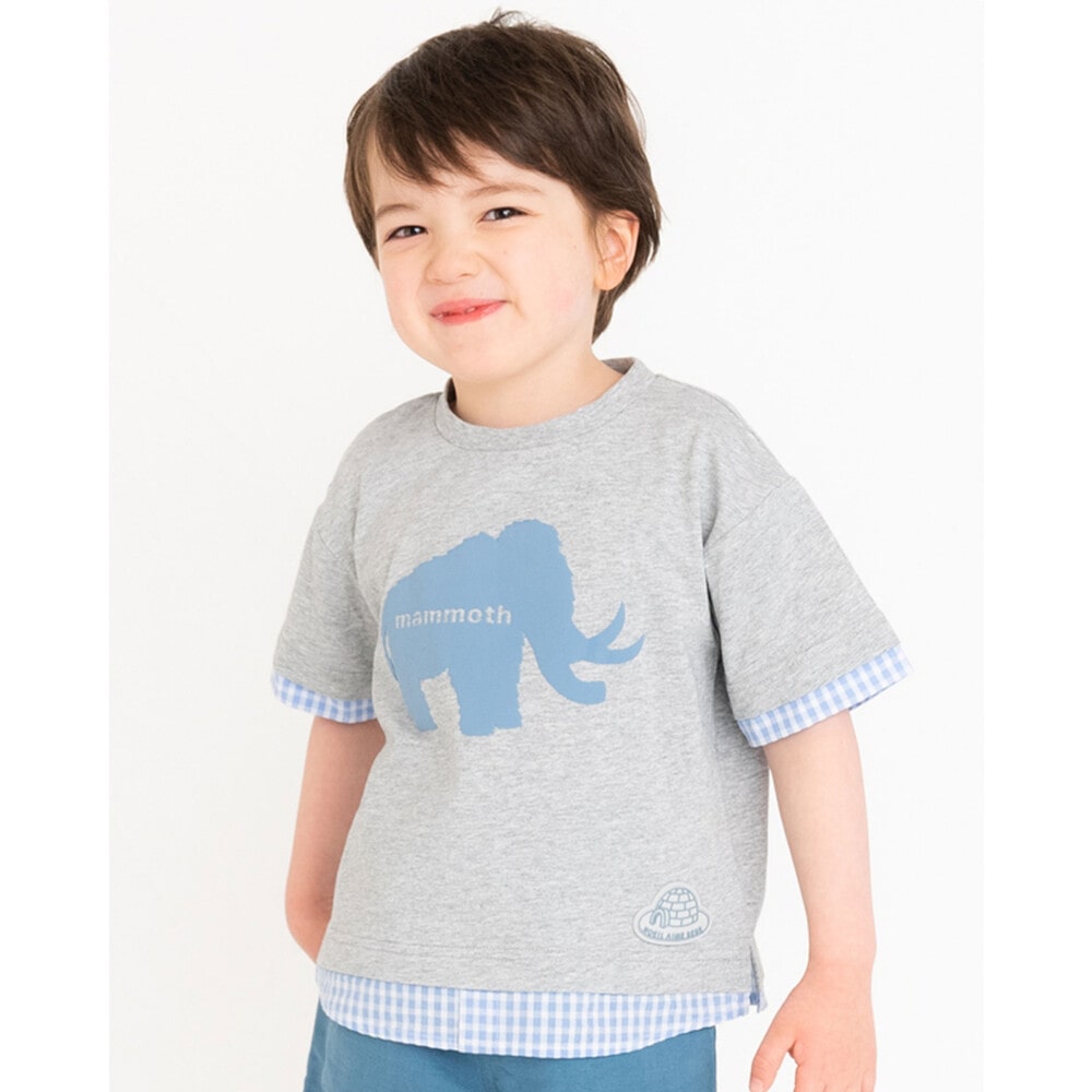 アニマル プリント 裾 ギンガムチェック 切り替え 天竺 Tシャツ 80 130cm 80cm グレー トップス 子供服べべの公式通販サイト Bebe Mall