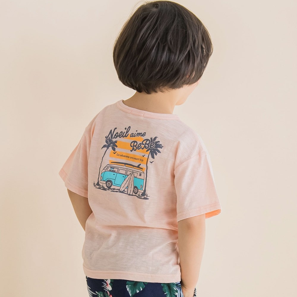 ポケット付きバックプリントマリンTシャツ(80~130cm)(80cm ピンク