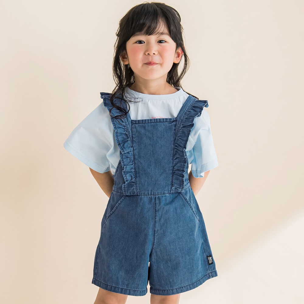 肩紐フリルデニムショートサロペット(90~130cm)(90cm ブルー): ボトム【女の子・男の子の子ども服と言えば】肩紐フリルデニムショート サロペット(90~130cm)(90cm ブルー): ボトム【女の子・男の子の子ども服と言えば】-子供服べべの公式通販サイト 「BEBE  MALL」-子供服 ...