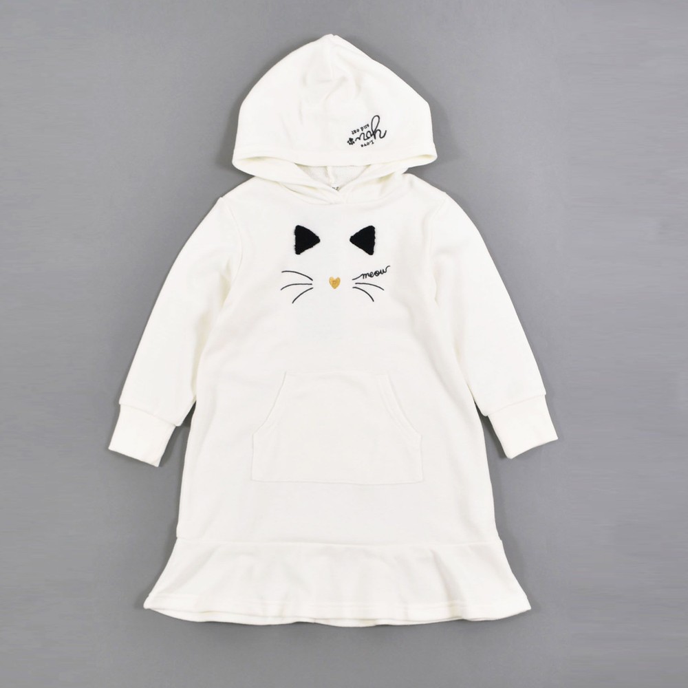 猫 刺繍 フード 裏毛 ワンピース 80cm 130cm 80cm オフホワイト ワンピース 子供服べべの公式通販サイト Bebe Mall