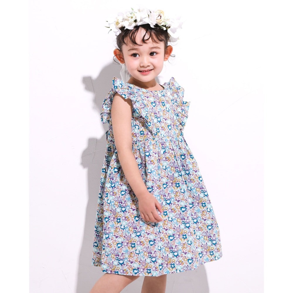 子供服べべの公式通販サイト Bebe Mall フラワー 花柄 プリント 布帛 ノースリーブ ワンピース 80 130cm 80cm ブルー系 ワンピース ベベ モール オフィシャルオンラインストア