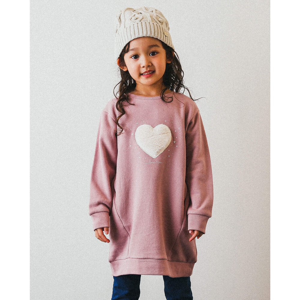 ファー ハート パッチ 長袖 裏毛 ワンピース 80 130cm 80cm ピンク ワンピース 子供服べべの公式通販サイト Bebe Mall