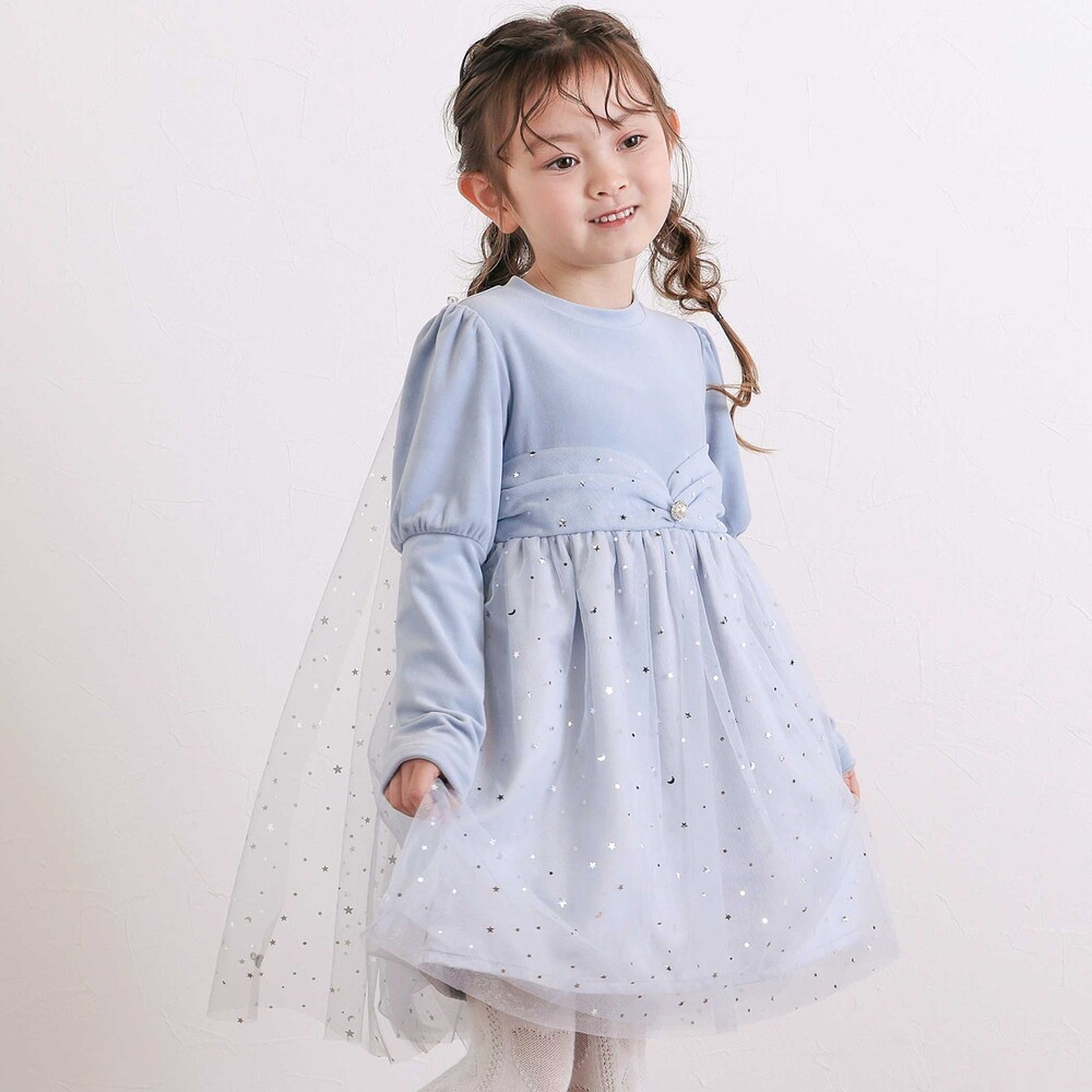 きらめく星のチュールマントつきベロアワンピース(80~130cm)(80cm