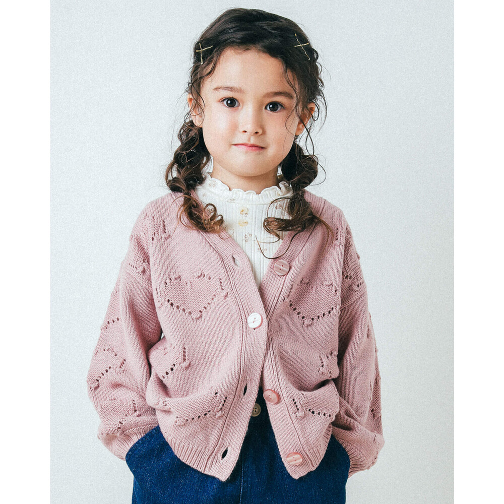 ハート柄 ニット カーディガン 90 130cm 90cm ピンク トップス 子供服べべの公式通販サイト Bebe Mall