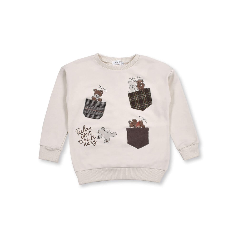 くま ポケット ふんわり 裏毛 トレーナー 80 1cm 80cm オフホワイト トップス 子供服べべの公式通販サイト Bebe Mall