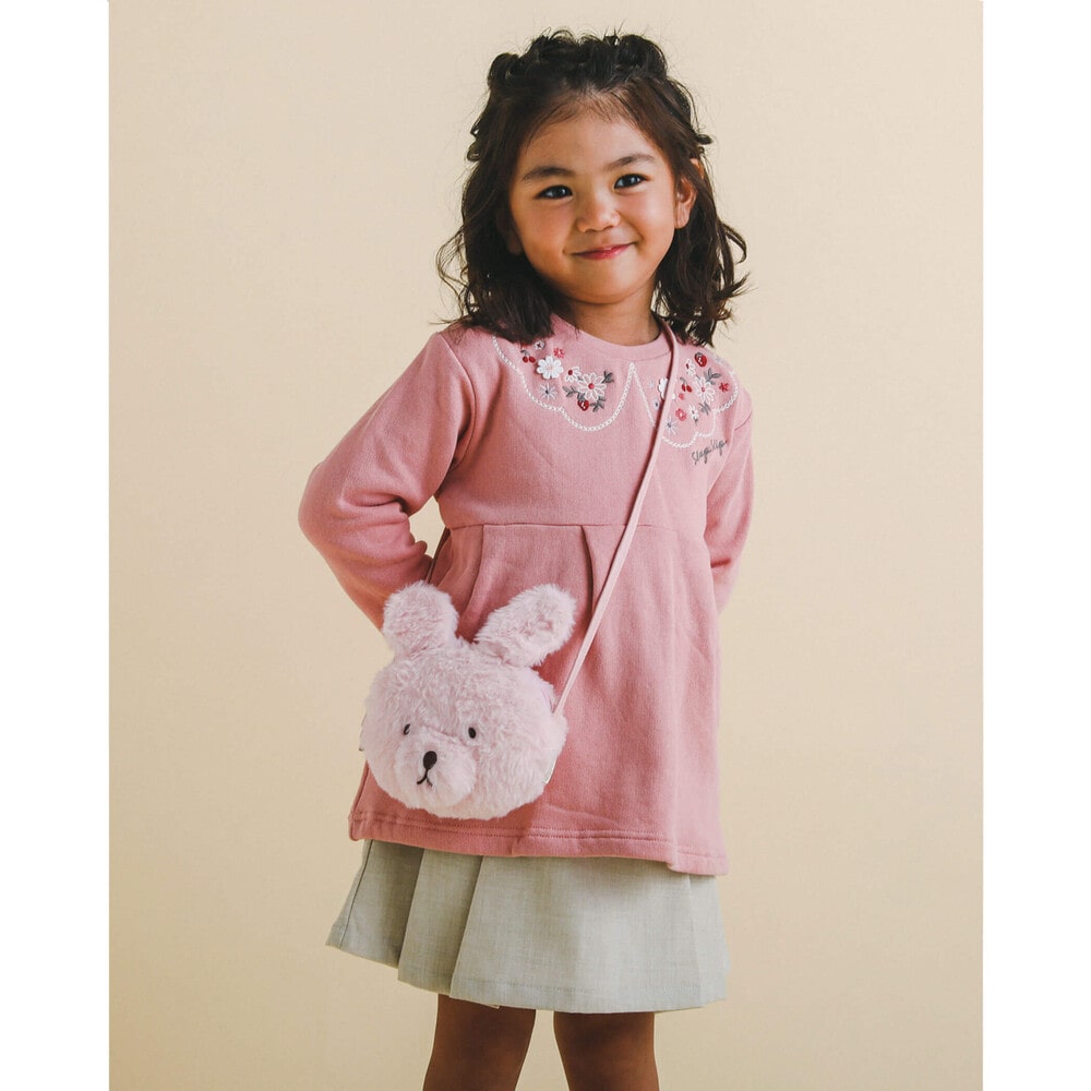 襟 刺繍 花 チェリー イチゴ ペプラム トレーナー (80~130cm