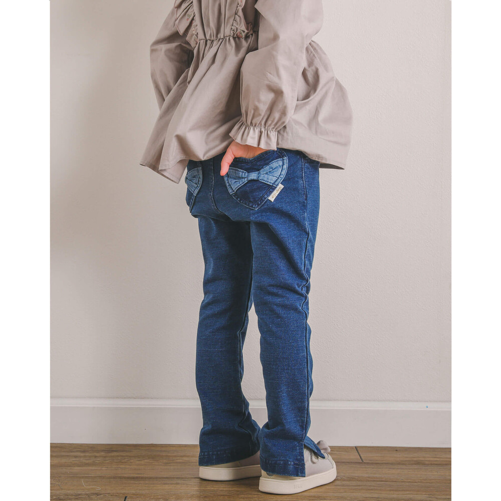 ハート リボン ポケット フレア デニム パンツ (80~130cm)(80cm ブルー): ボトム-子供服べべの公式通販サイト 「BEBE MALL」