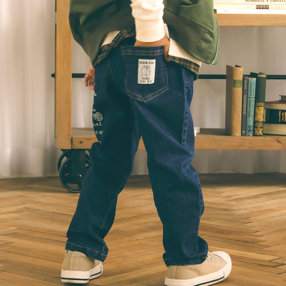 らくのびストレッチデニムタックパンツ(80~130cm)(80cm ネイビー