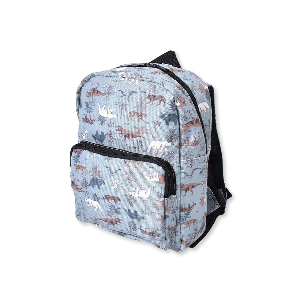 総柄 恐竜 働く車 ポケット 付き リュック (S~M)(S グレー系): グッズ