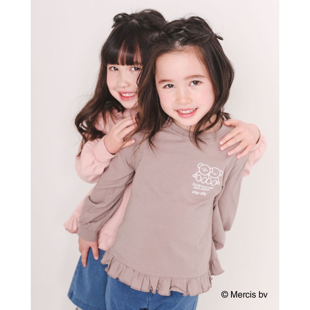 Bebe べべ Bebe Mall Official Online Store Miffy Slap Slipコラボアイテム ミッフィー ボリス プリント 裾 フリル 長袖 Tシャツ 80 130cm 80cm ブラウン トップス ベベ モール オフィシャルオンラインストア