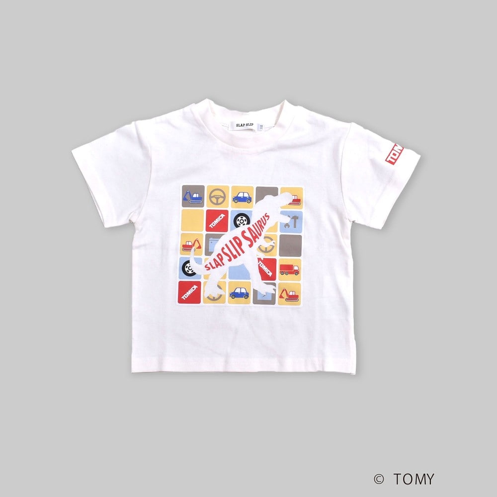 Bebe べべ Bebe Mall Official Online Store トミカ Slap Slipコラボアイテム クルマ ショベルカー トラック 恐竜 プリント 半袖 Tシャツ 80 1cm 80cm ホワイト トップス ベベ モール オフィシャルオンラインストア