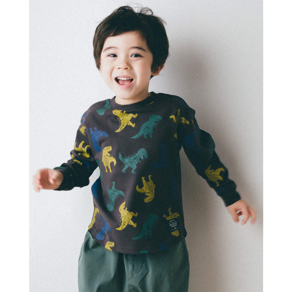 恐竜柄 プリント 長袖 Tシャツ 80 130cm 80cm グレー系 トップス 子供服べべの公式通販サイト Bebe Mall