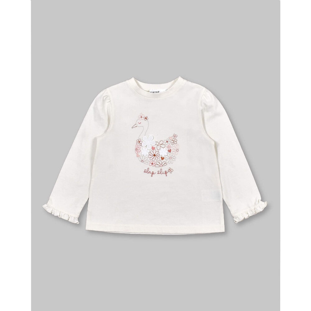 スワン 刺繍 花 モチーフ Tシャツ 80 130cm 80cm オフホワイト トップス 子供服べべの公式通販サイト Bebe Mall