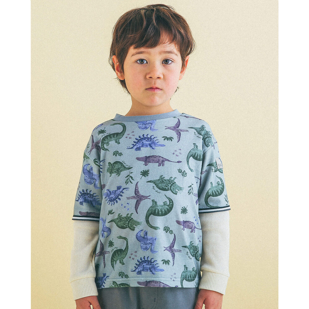 恐竜 ワッフル レイヤード風 Tシャツ 80 130cm 80cm ブルー系 トップス 子供服べべの公式通販サイト Bebe Mall
