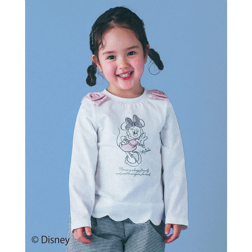 Disney ミニー デイジー プリント 肩 リボン スカラップ Tシャツ 80 130cm 80cm オフホワイト トップス 子供 服べべの公式通販サイト Bebe Mall