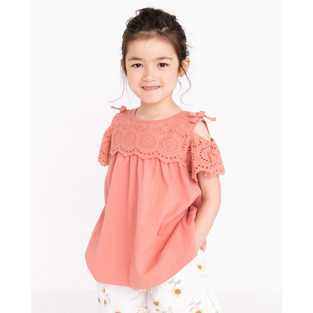 肩あき リボン レース チュニック Tシャツ (80~130cm)(80cm ピンク): トップス-子供服べべの公式通販サイト 「BEBE MALL」