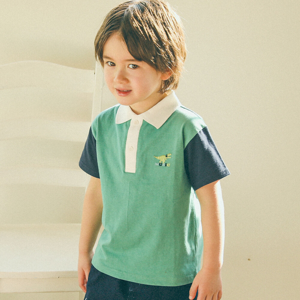 襟つき袖配色半袖Tシャツ(90~130cm)(90cm グリーン): トップス【べべモール公式】-子供服べべの公式通販サイト 「BEBE MALL」