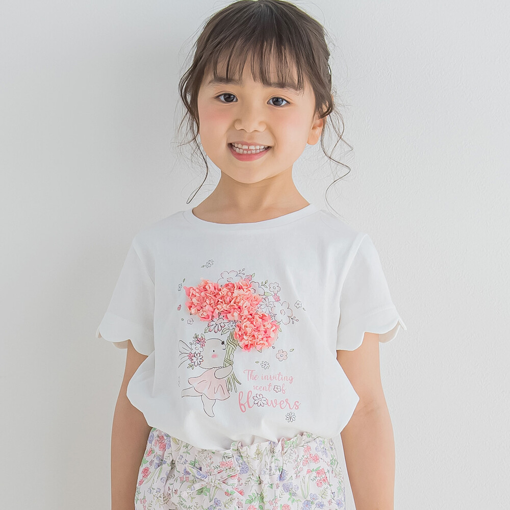 アニマルウサギ袖スカラップお花シフォン半袖Tシャツ(80~130cm)(80cm ホワイト):  トップス【女の子・男の子の子ども服と言えば】アニマルウサギ袖スカラップお花シフォン半袖Tシャツ(80~130cm)(80cm ホワイト):  トップス【女の子・男の子の子ども服と言えば】-子供服べべ ...