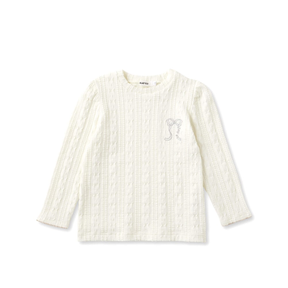 【35％OFF】 お揃い】リボン柄ケーブル編みトップス(80~140cm)(80cm ベージュ ファッション雑貨