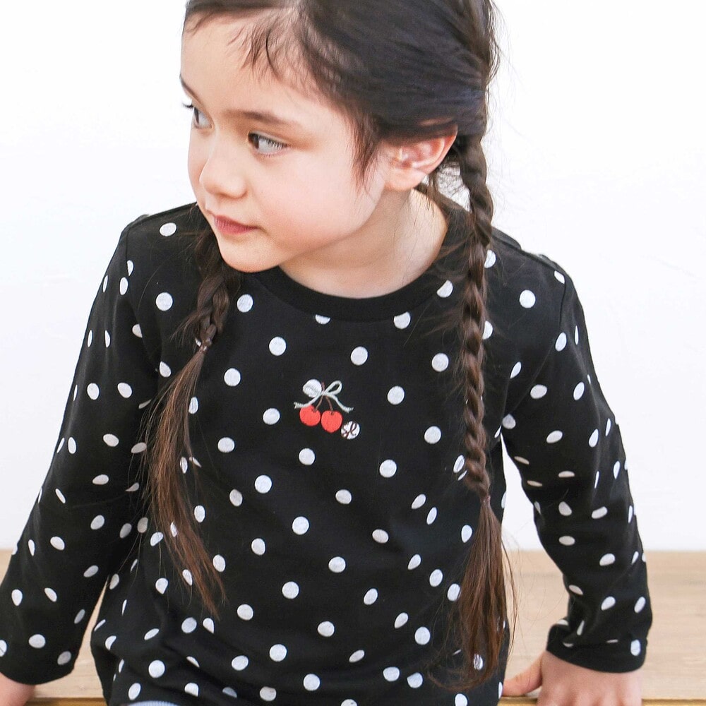 ブラックドット×チェリー刺しゅう