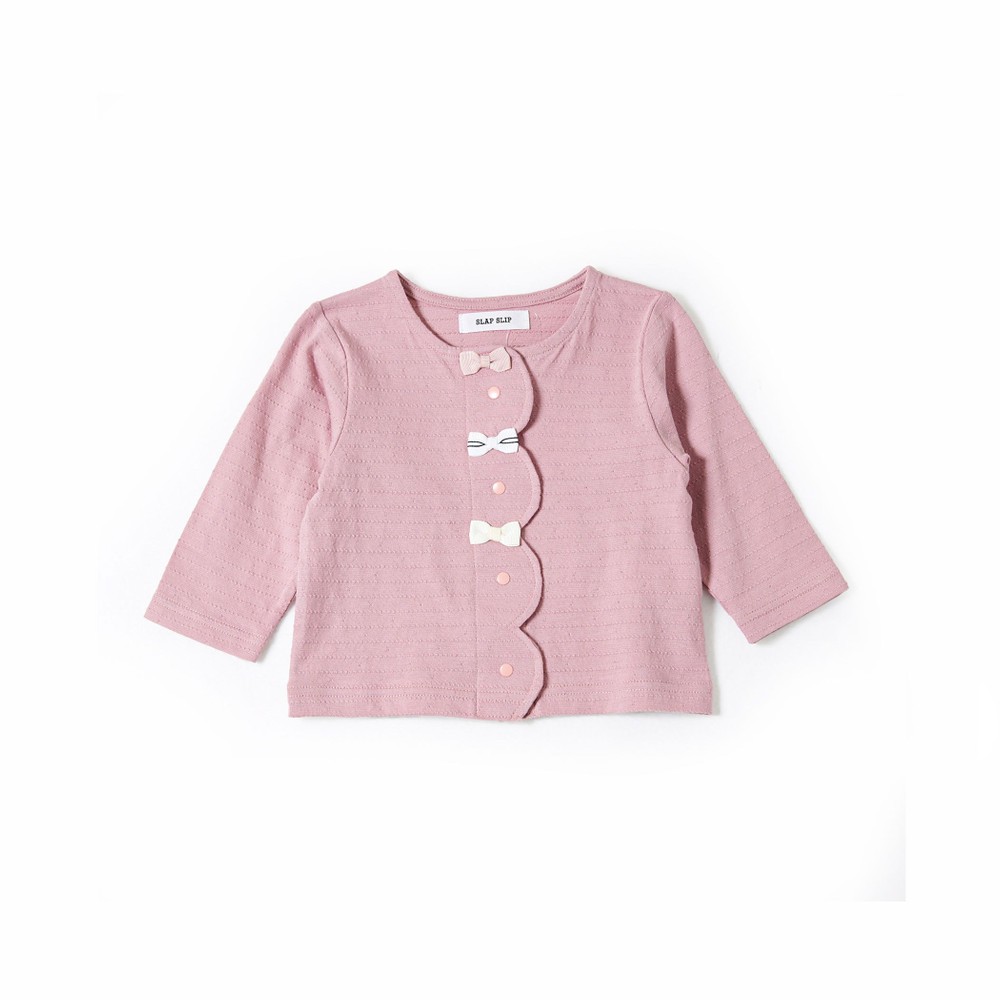 PINK HOUSE 半袖　カーディガン スカラップリボン　新品タグ付　再値下げ スカラップ リボン 天竺 カーディガン(ﾜﾝｻｲｽﾞ(70~80cm) ピンク