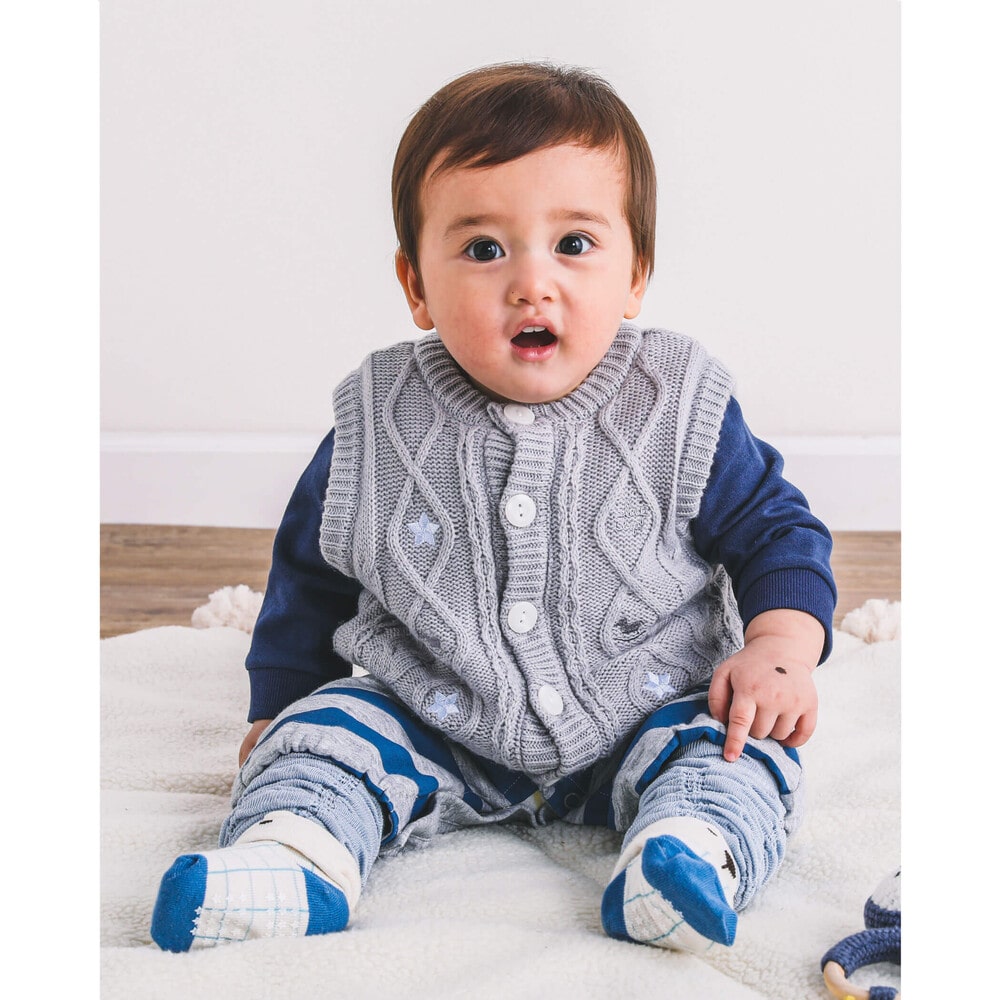 ケーブル編み 星 木馬 刺繍 裏 ボア ニット ベスト ベビー 70 80cm ﾜﾝｻｲｽﾞ グレー 新生児 ベビー 子供服べべの公式通販サイト Bebe Mall